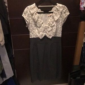 Rebecca Taylor Combo Suiting Dress Leopard Ruffle